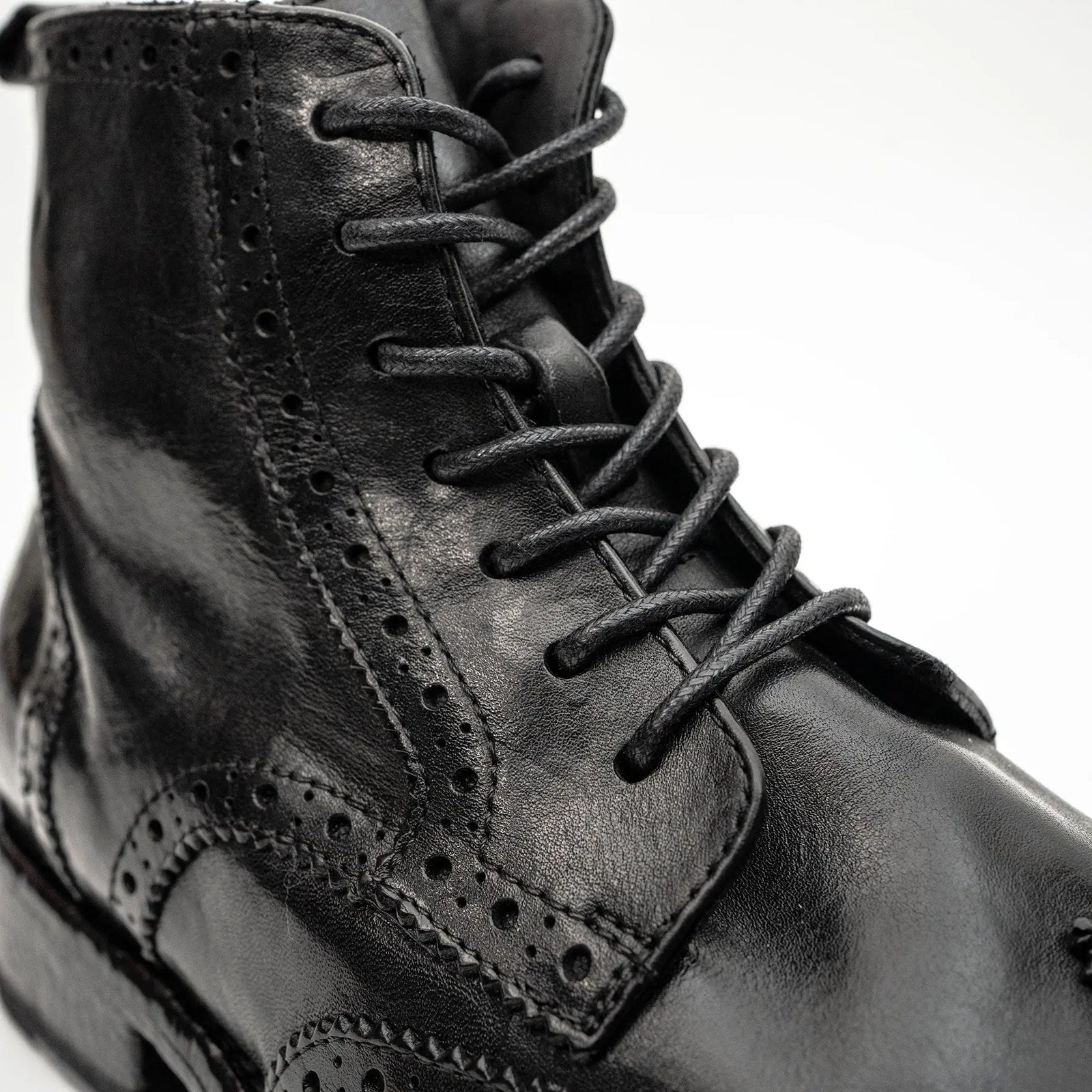 Black Washed Leather Brogue Martin Boot