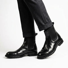 Black Washed Leather Chelsea Boot