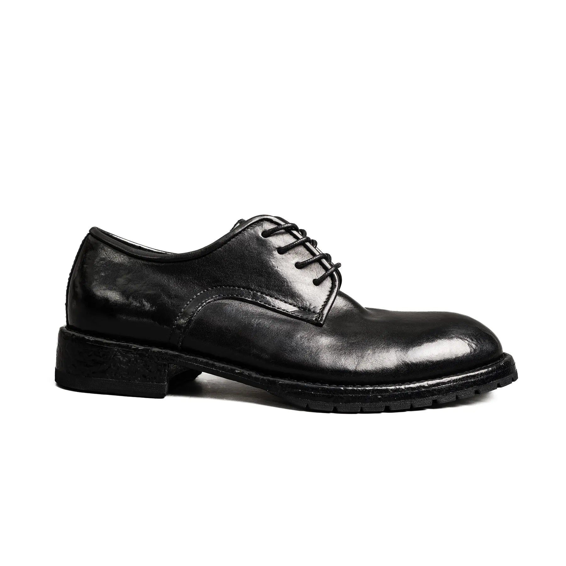 Black Washed Leather Derby Shoes