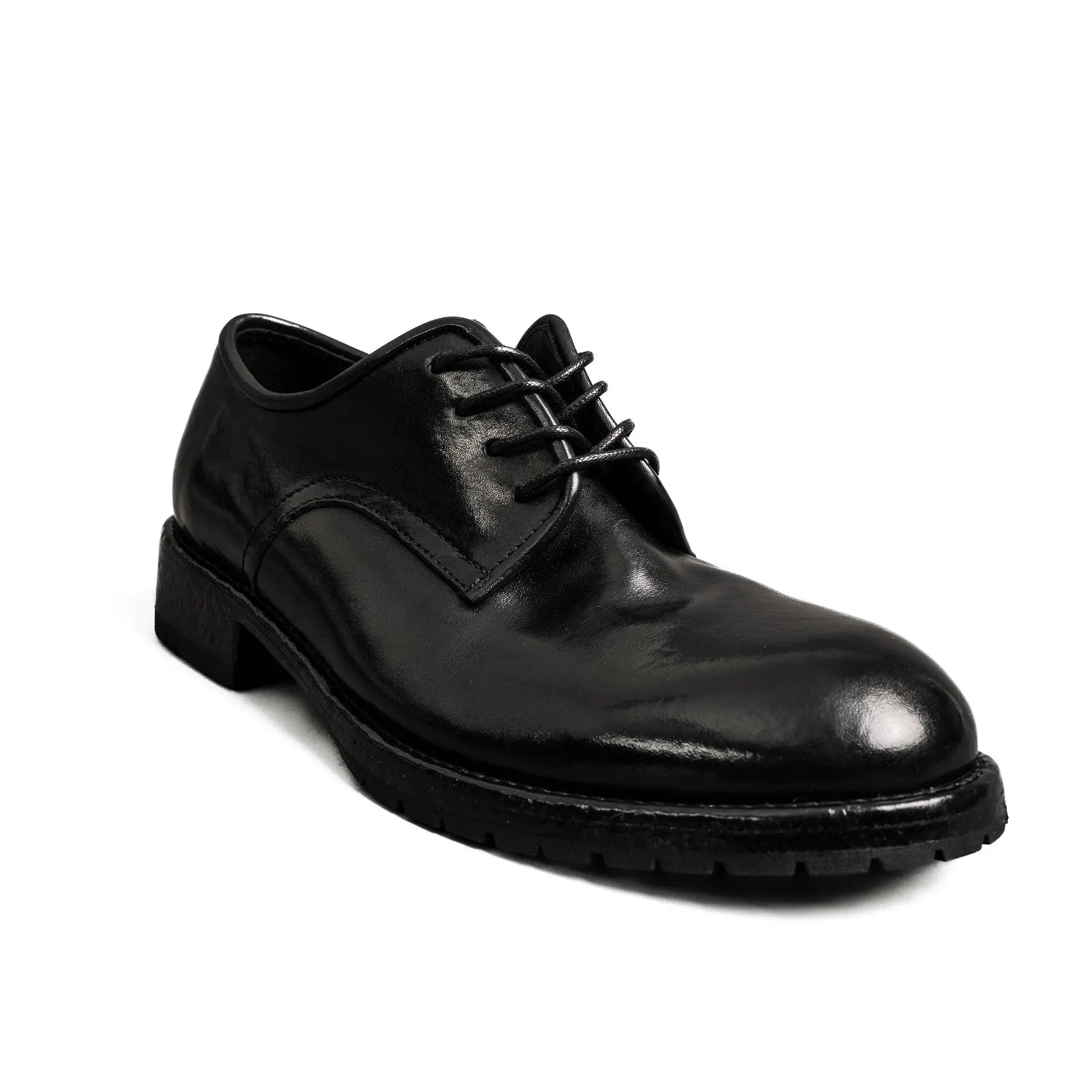 Black Washed Leather Derby Shoes