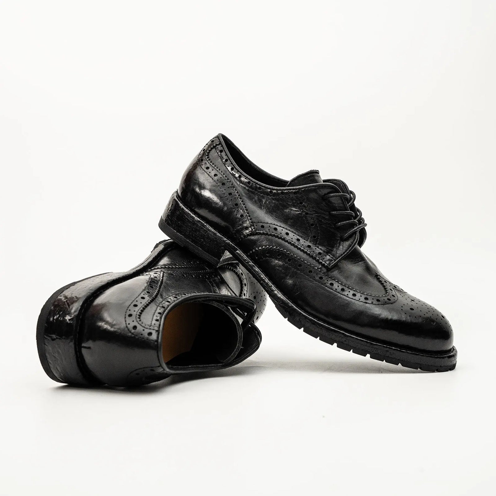 Black Washed Leather Lug Derby DIVINCH