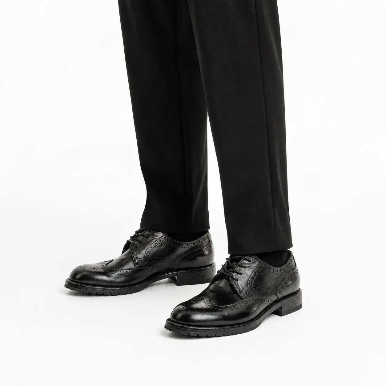 Black Washed Leather Lug Derby