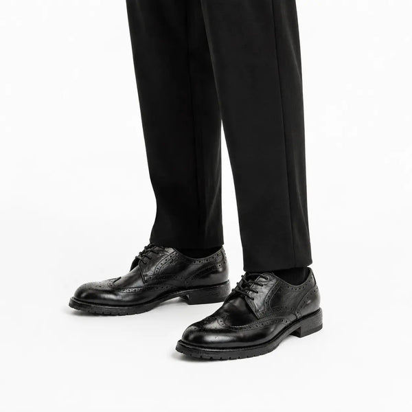 Black Washed Leather Lug Derby