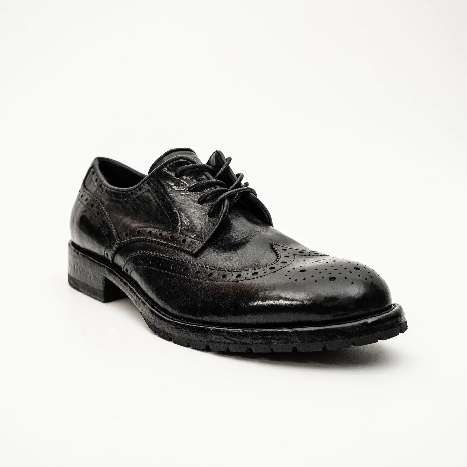 Black Washed Leather Lug Derby
