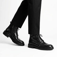Black Washed Leather Martin Boot