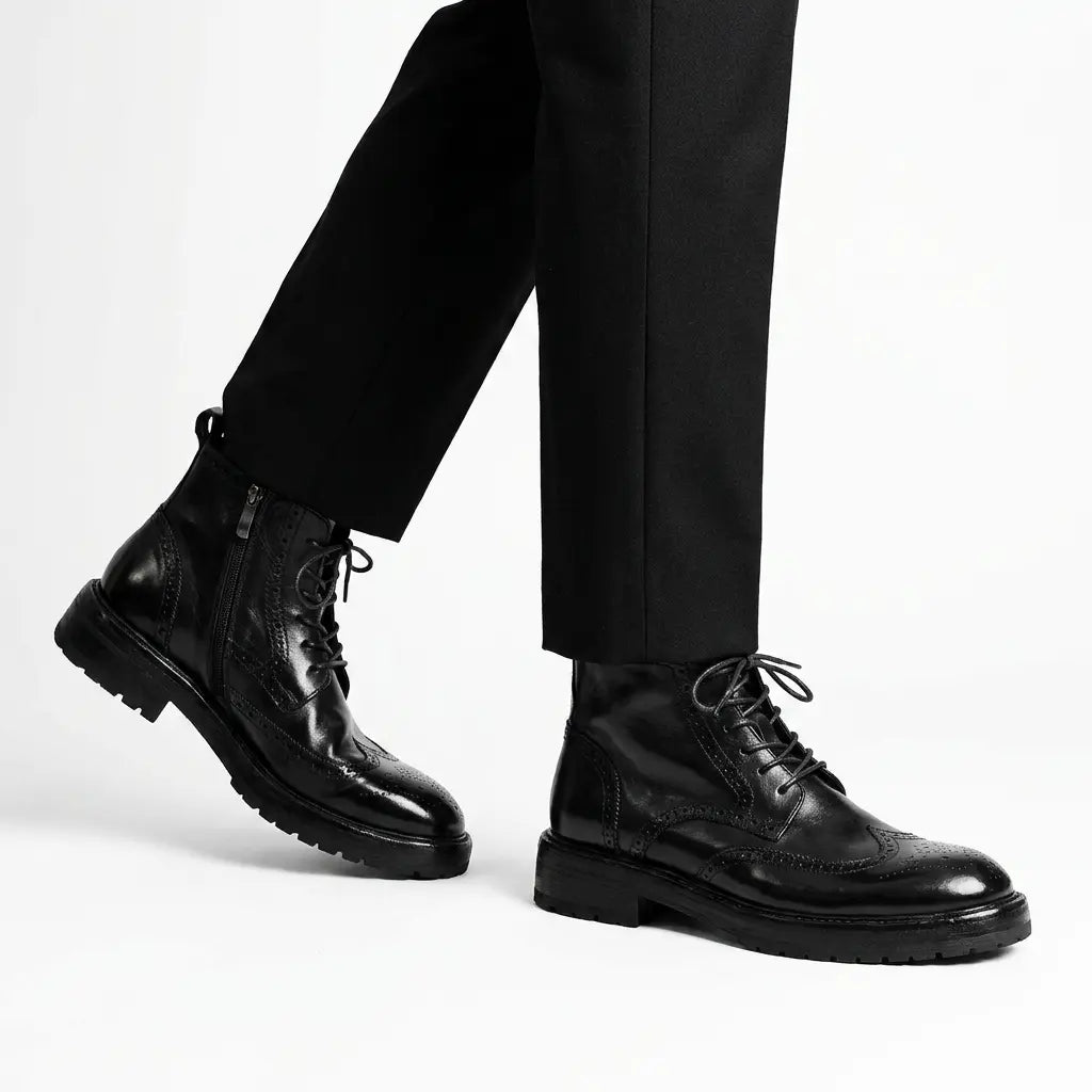 Black Washed Leather Martin Boot