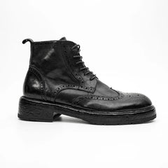 Black Washed Leather Martin Boot