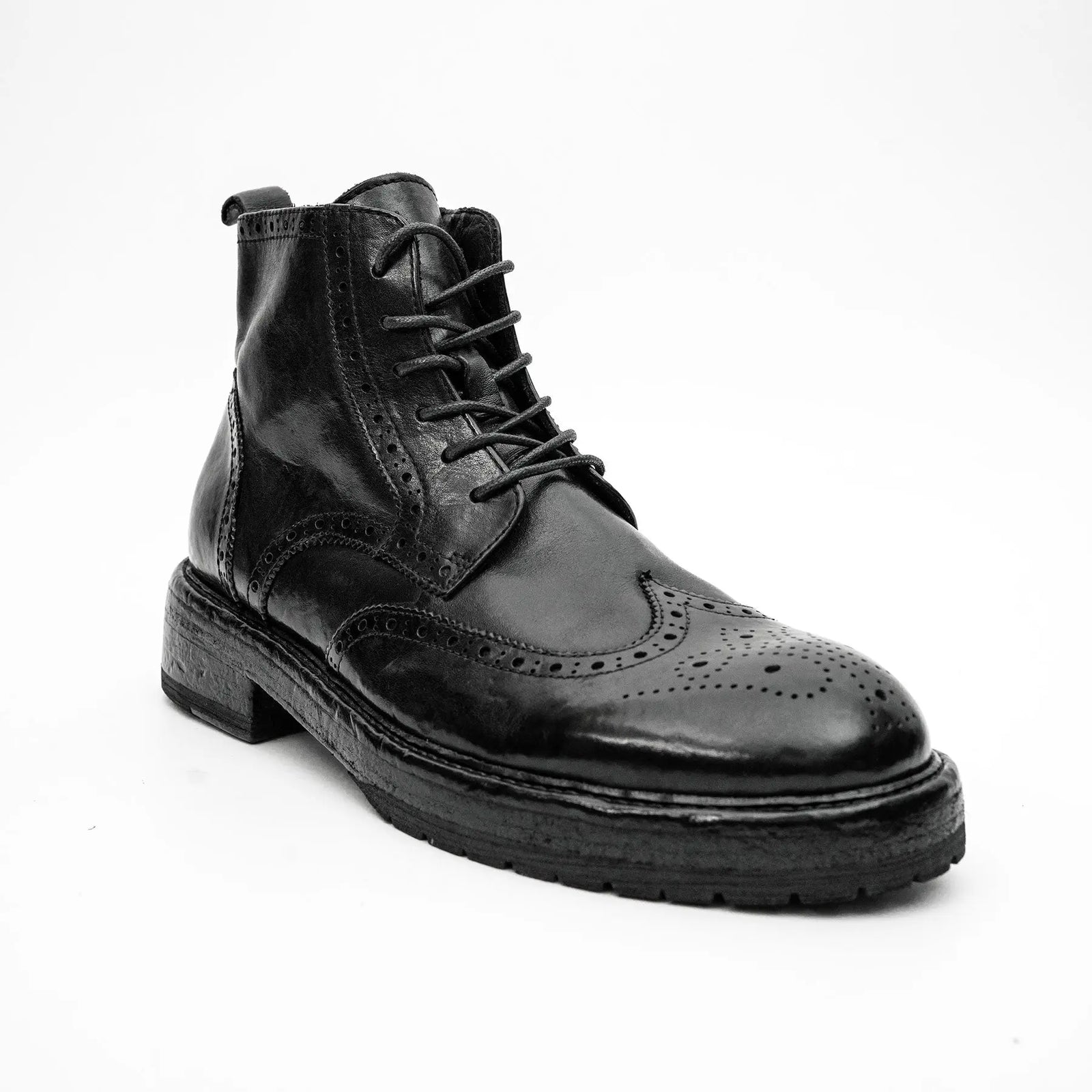 Black Washed Leather Martin Boot
