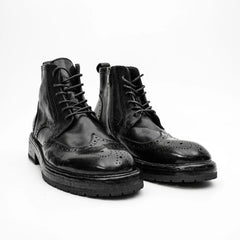 Black Washed Leather Martin Boot