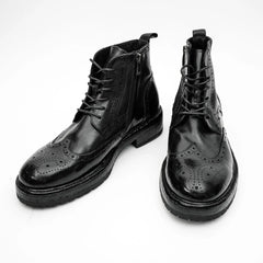 Black Washed Leather Martin Boot
