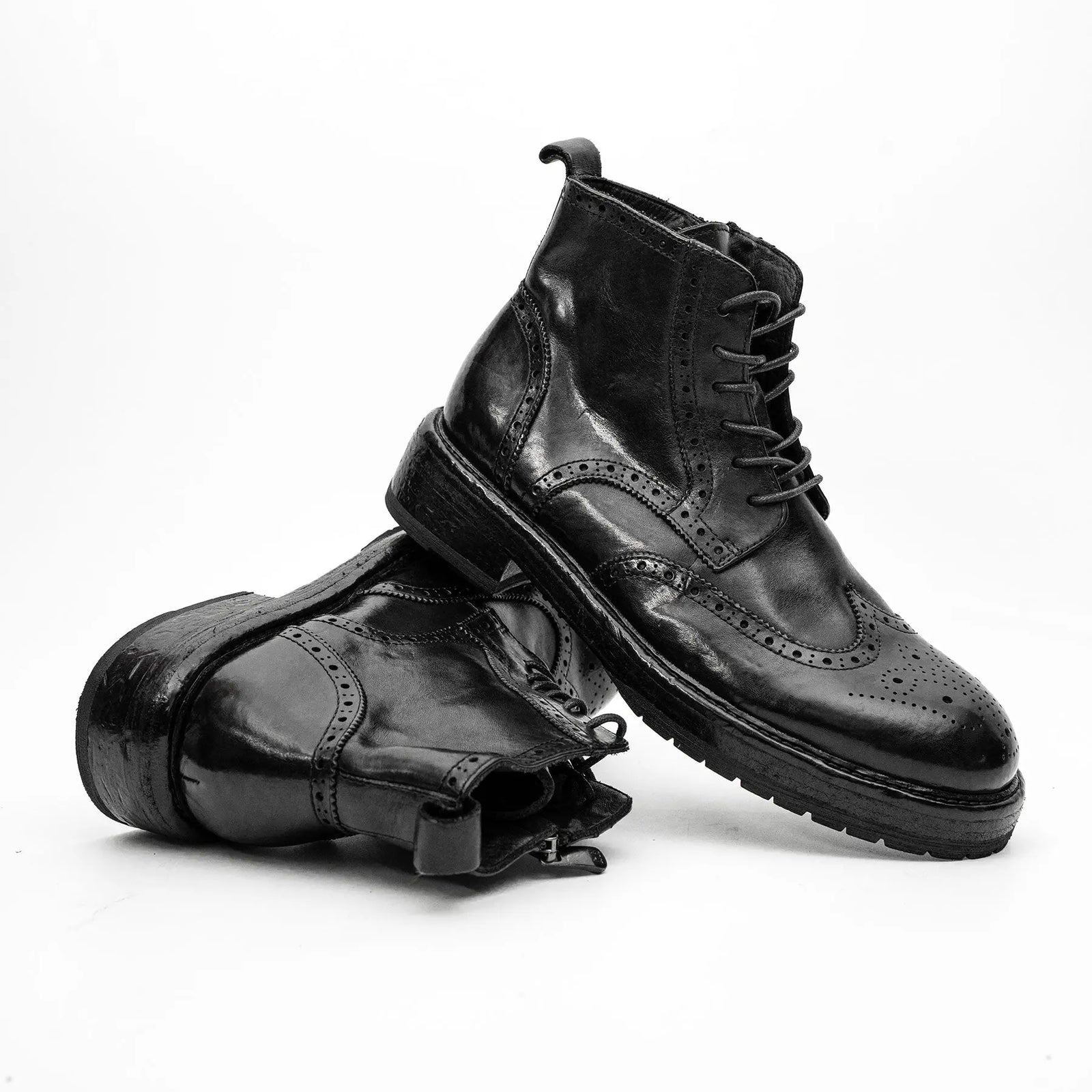 Black Washed Leather Martin Boot