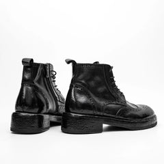 Black Washed Leather Martin Boot