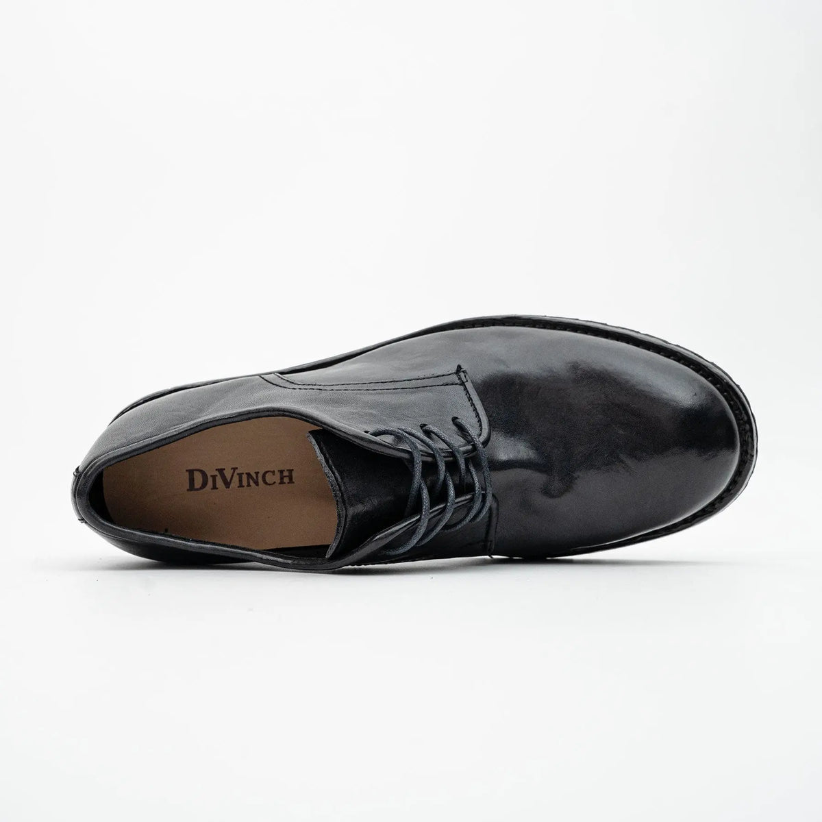Black Washed Leather Plain Derby DIVINCH