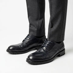 Black Washed Leather Plain Derby