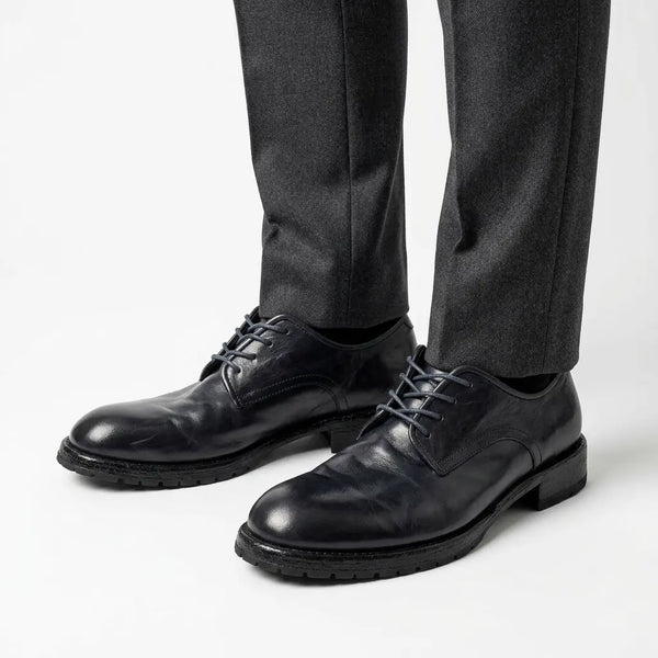 Black Washed Leather Plain Derby