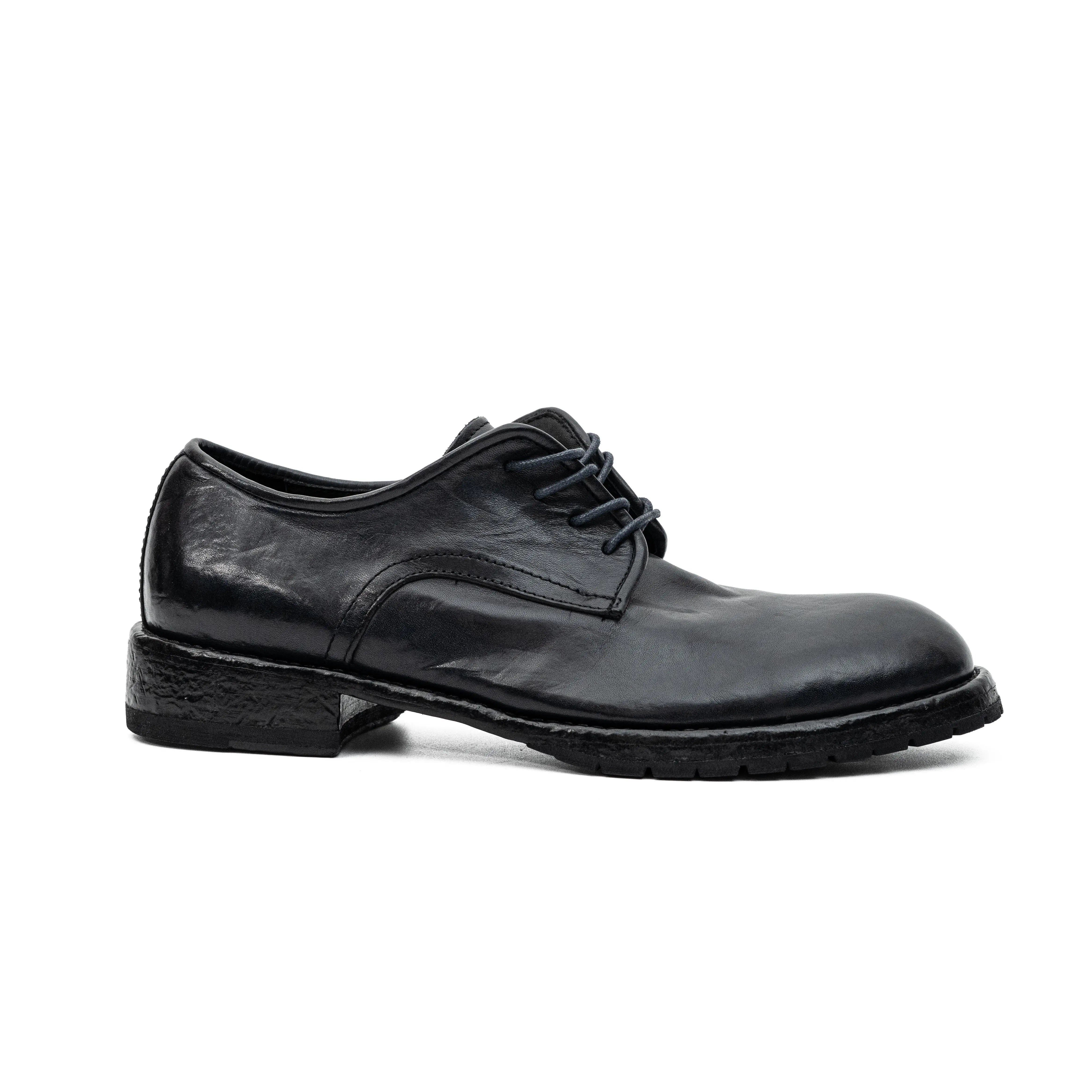 Black Washed Leather Plain Derby