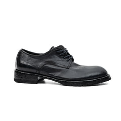 Black Washed Leather Plain Derby