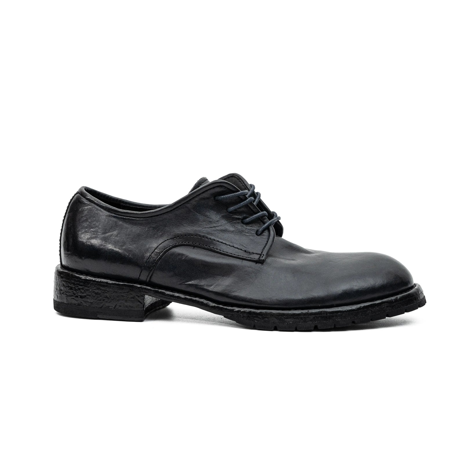 Black Washed Leather Plain Derby