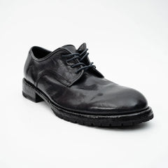 Black Washed Leather Plain Derby