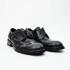 Black Washed Leather Plain Derby