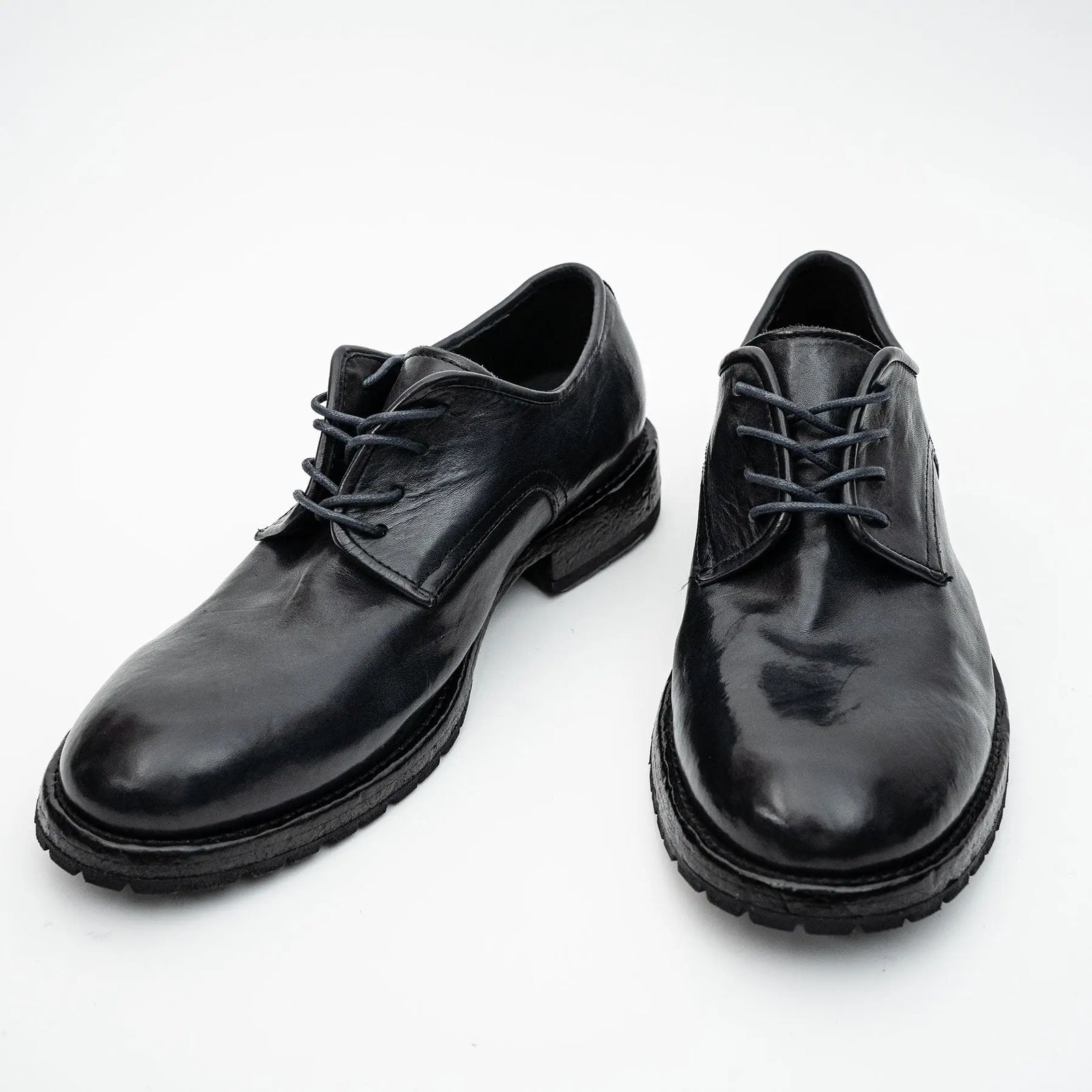 Black Washed Leather Plain Derby