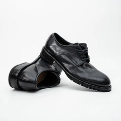Black Washed Leather Plain Derby