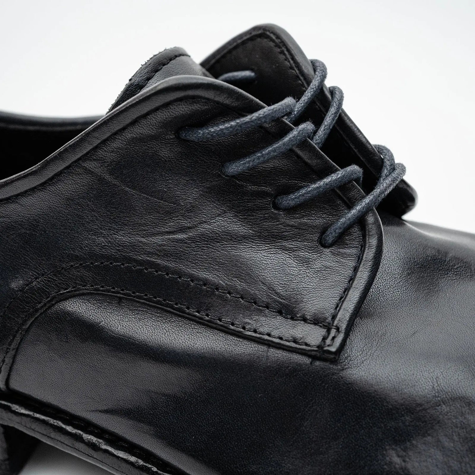 Black Washed Leather Plain Derby