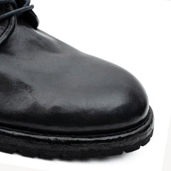 Black Washed Leather Plain Derby