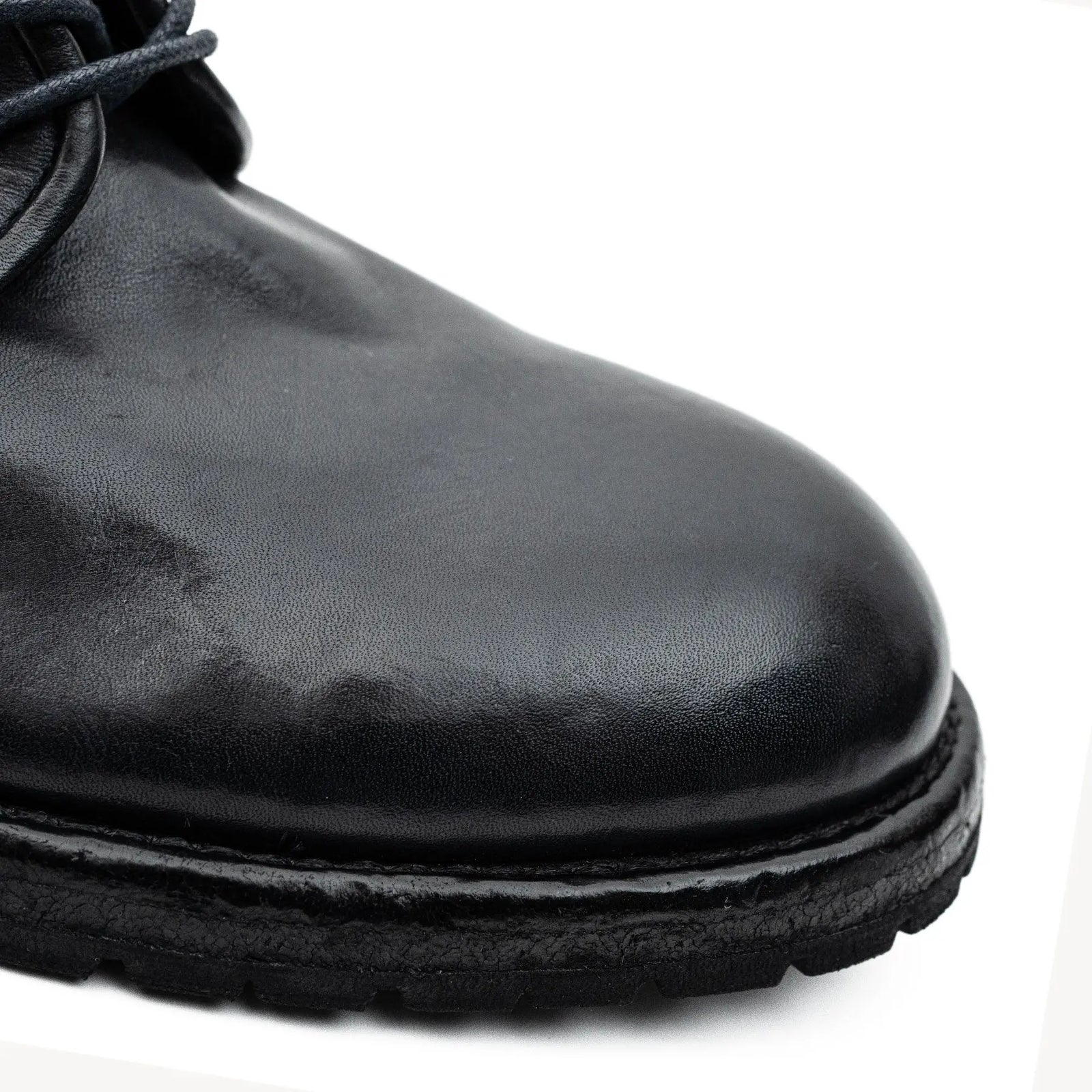 Black Washed Leather Plain Derby