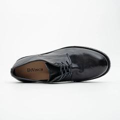 Black Washed Leather Plain Derby