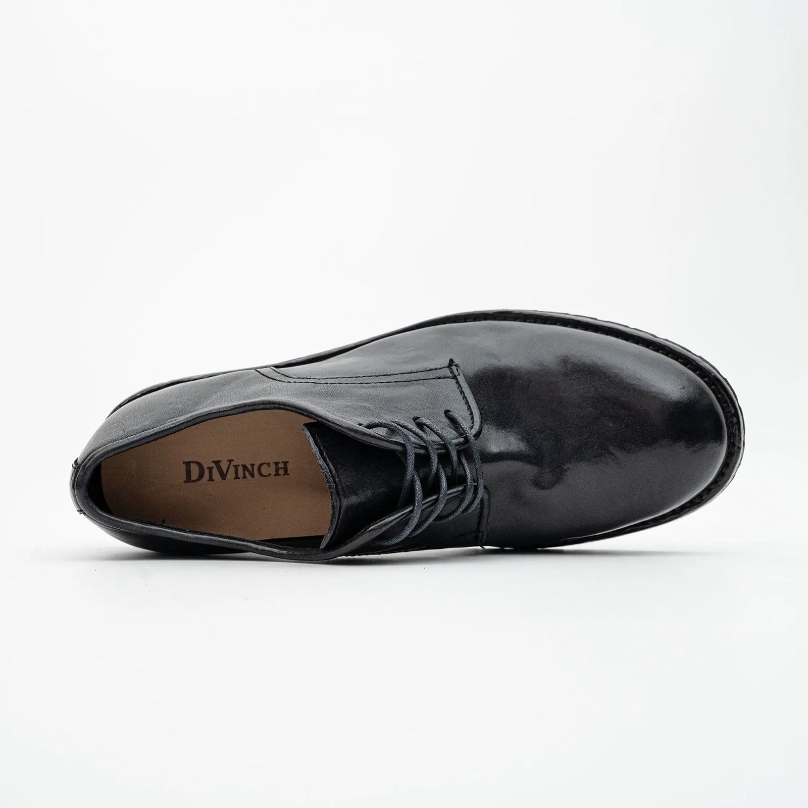 Black Washed Leather Plain Derby