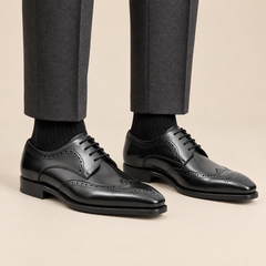 Black Calfskin Elongated Wingtip Derby Shoes — DIVINCH hero image