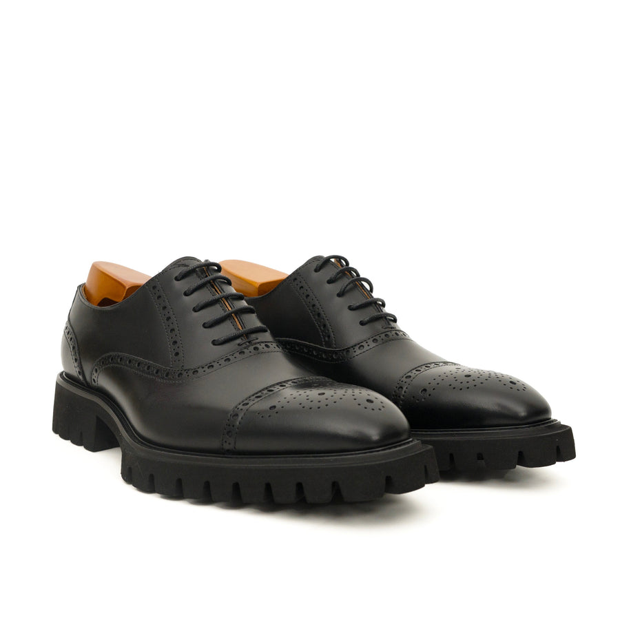 Black Wingtip Calf Leather Oxford Shoes DIVINCH