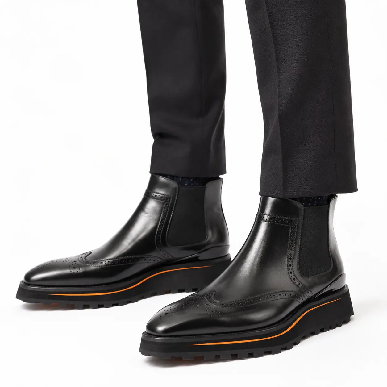 Black Wingtip Chelsea Boot