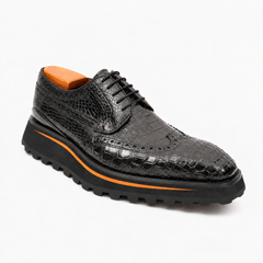 Black Wingtip Crocodile Leather Derby Shoes Divinch