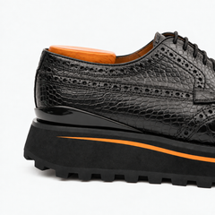 Black Wingtip Crocodile Leather Derby Shoes Divinch