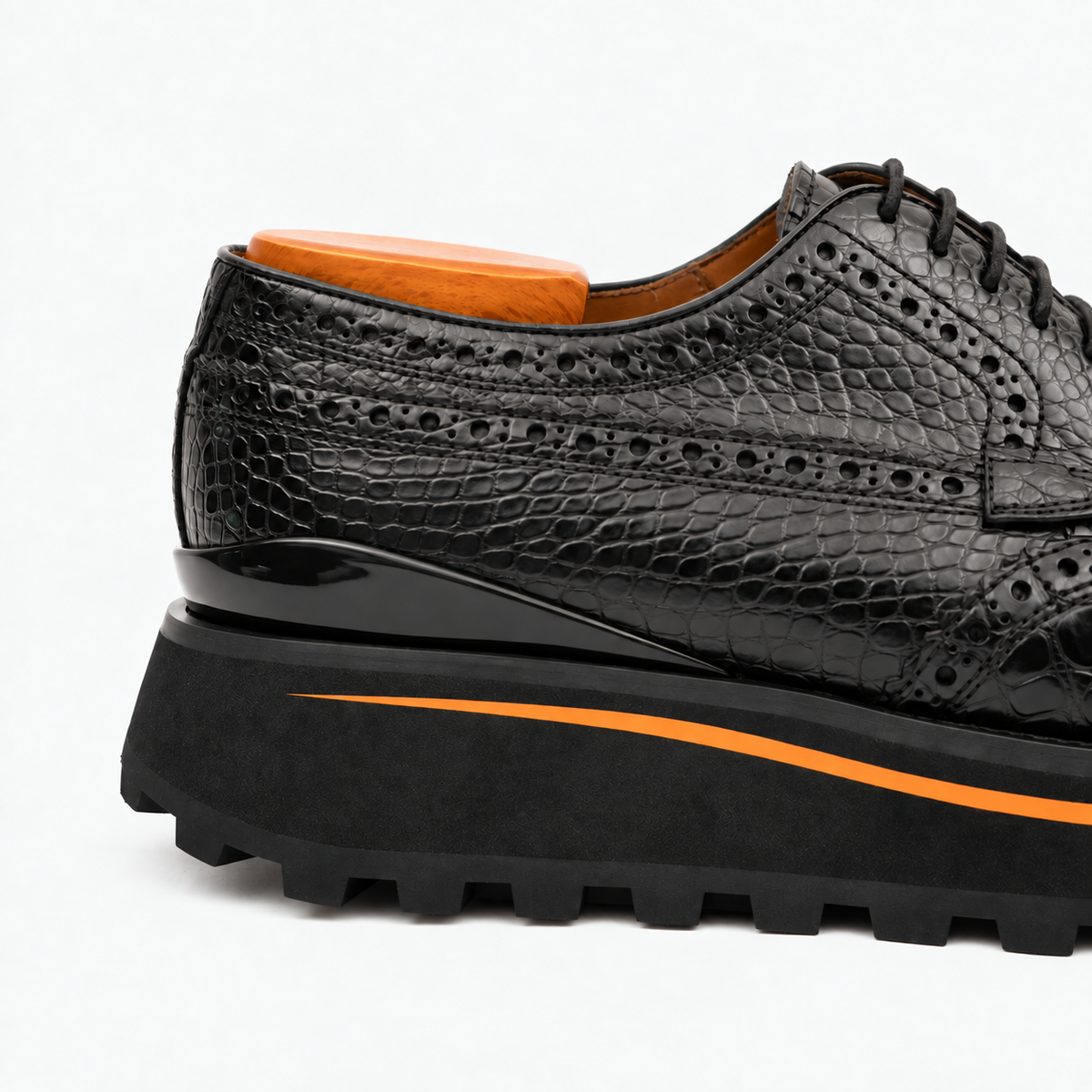 Black Wingtip Crocodile Leather Derby Shoes Divinch