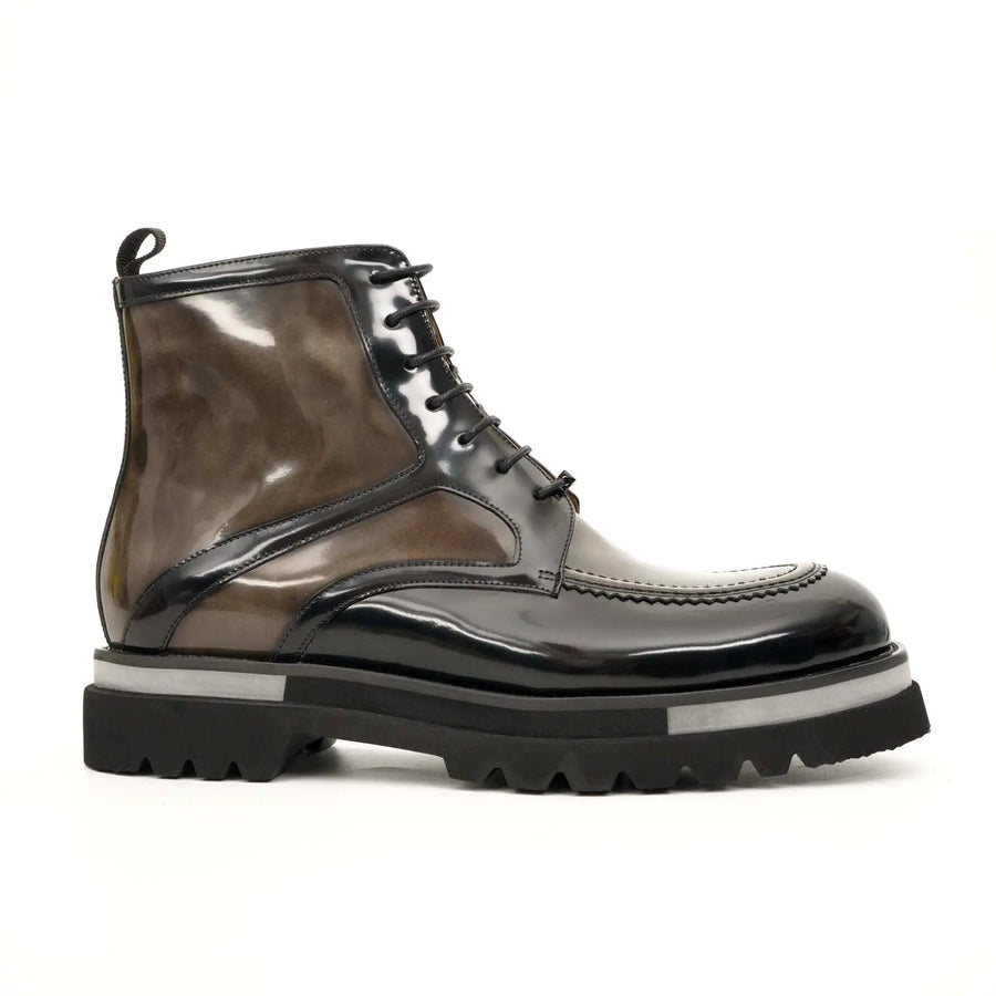 Black & Gold Patina Lace-Up Boots