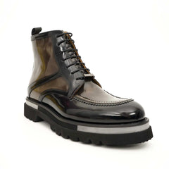 Black & Gold Patina Lace-Up Boots DIVINCH