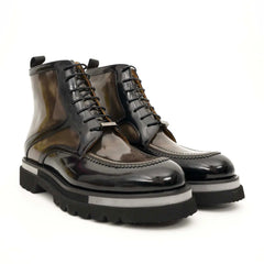 Black & Gold Patina Lace-Up Boots DIVINCH