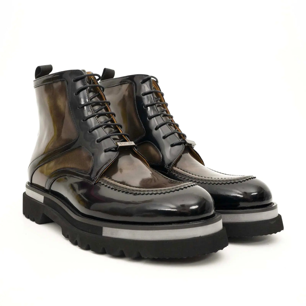 Black & Gold Patina Lace-Up Boots DIVINCH