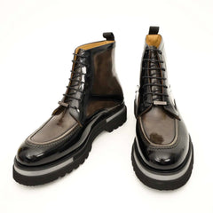Black & Gold Patina Lace-Up Boots DIVINCH