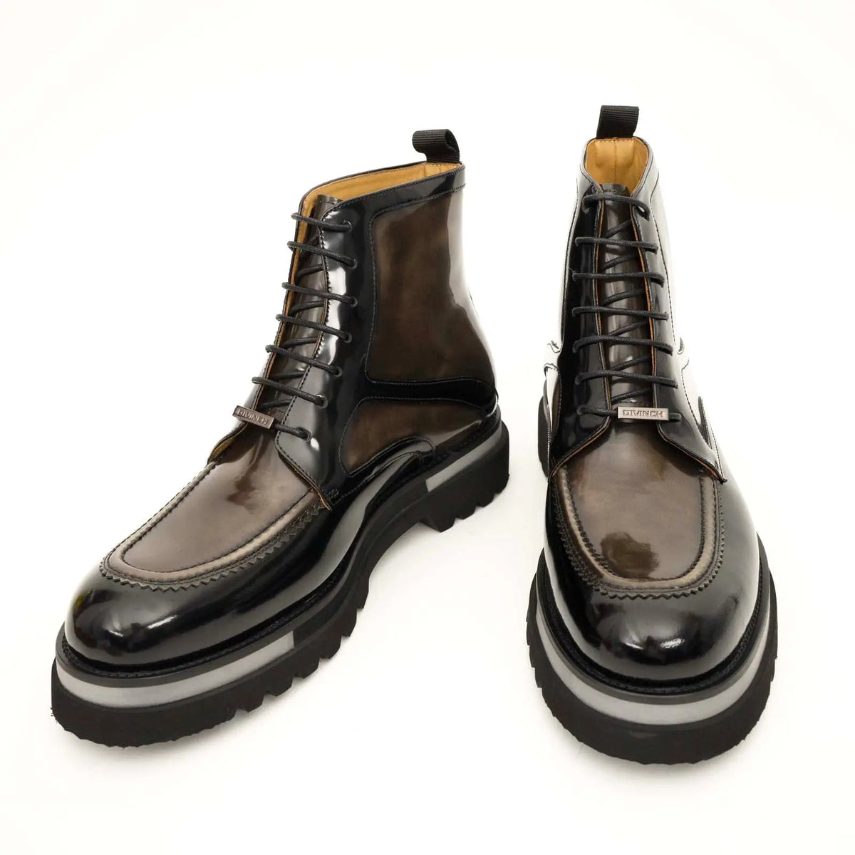 Black & Gold Patina Lace-Up Boots DIVINCH