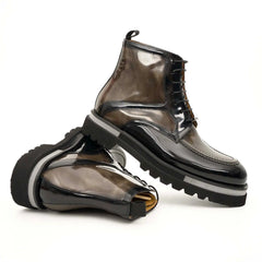 Black & Gold Patina Lace-Up Boots DIVINCH