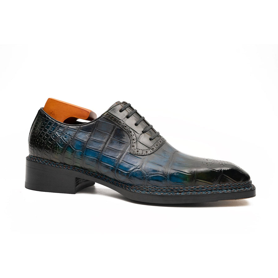 Black and Blue Glossy Textured Lace-Up Dress Shoe DIVINCH