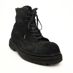 Black‑Grey Suede Lace-Up Combat Boots DIVINCH