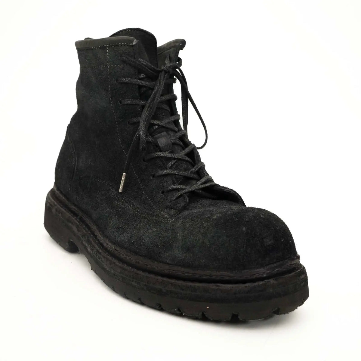 Black‑Grey Suede Lace-Up Combat Boots DIVINCH