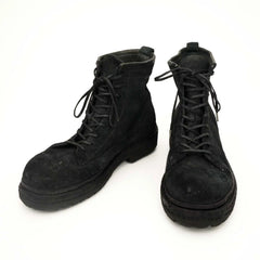 Black‑Grey Suede Lace-Up Combat Boots DIVINCH