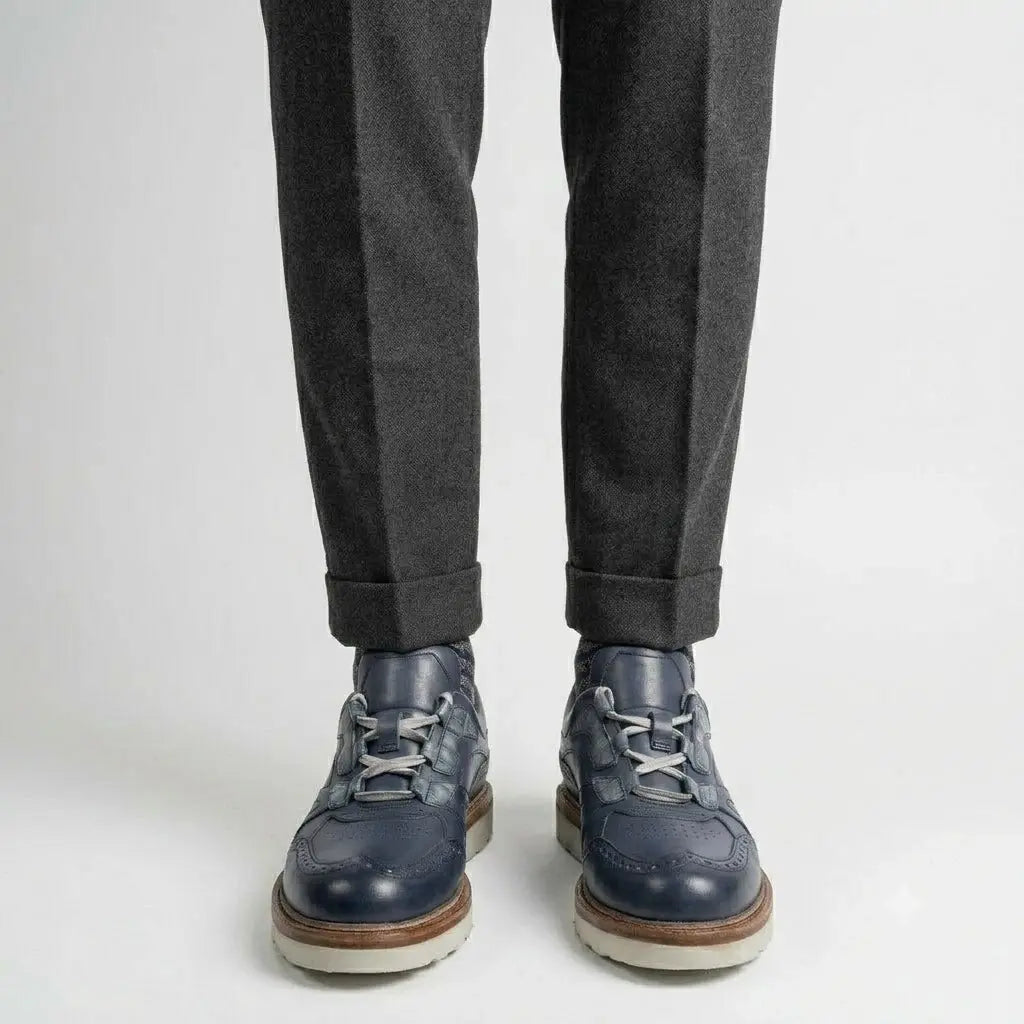 Chaussures décontractées bleues de type brogue à semelle blanche