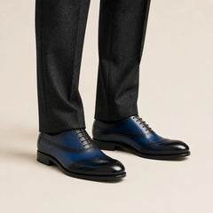 DIVINCH blue burnished Goodyear Oxford shoes — on-foot studio view